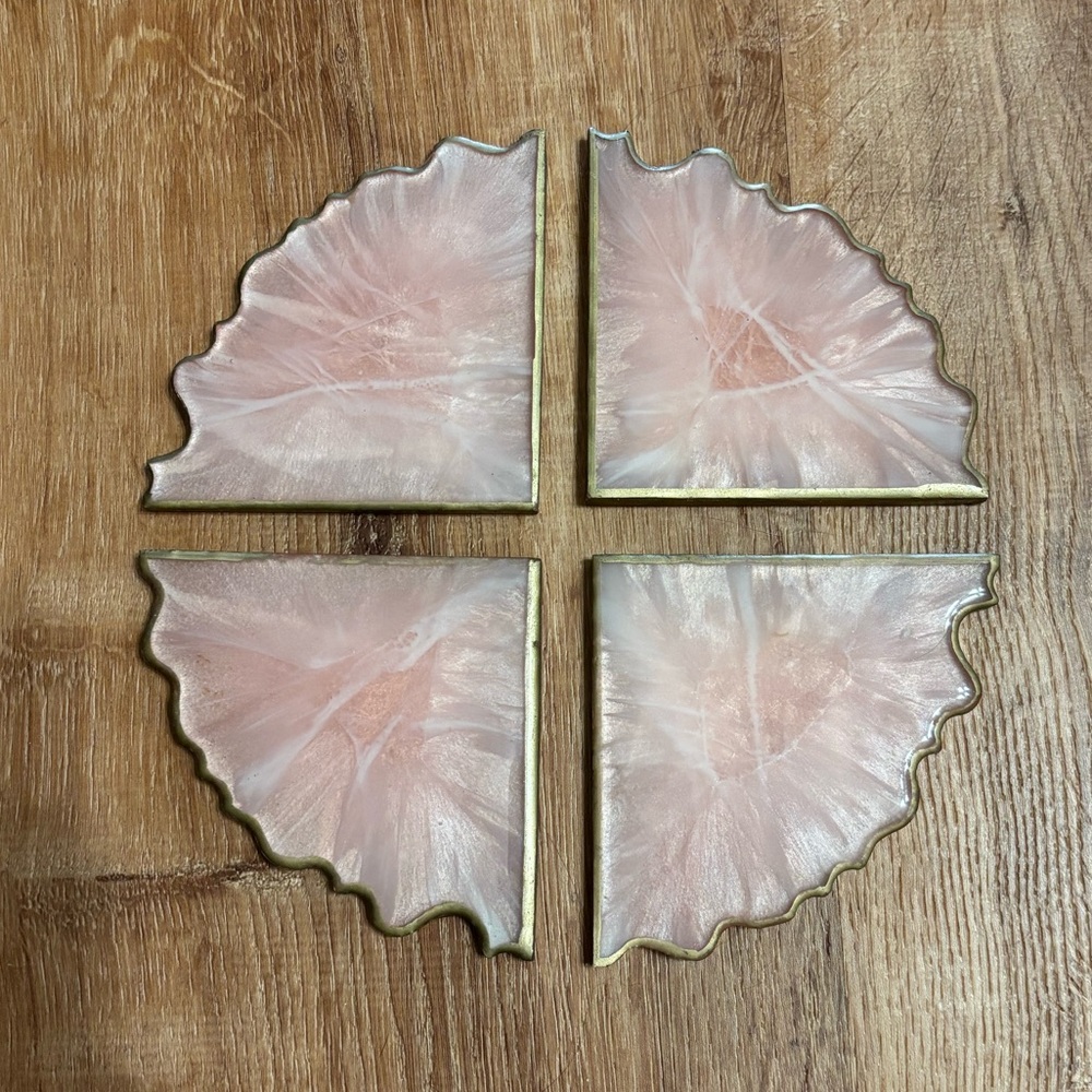 Set of 4 hand made resin coasters. Pink quartz look